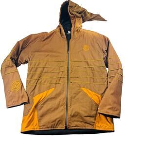 Chaitanya Hoodie Jacket Brown Spiral Embroidered Boho Nepal Cotton L